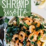 shrimp risotto recipe pinterest image.
