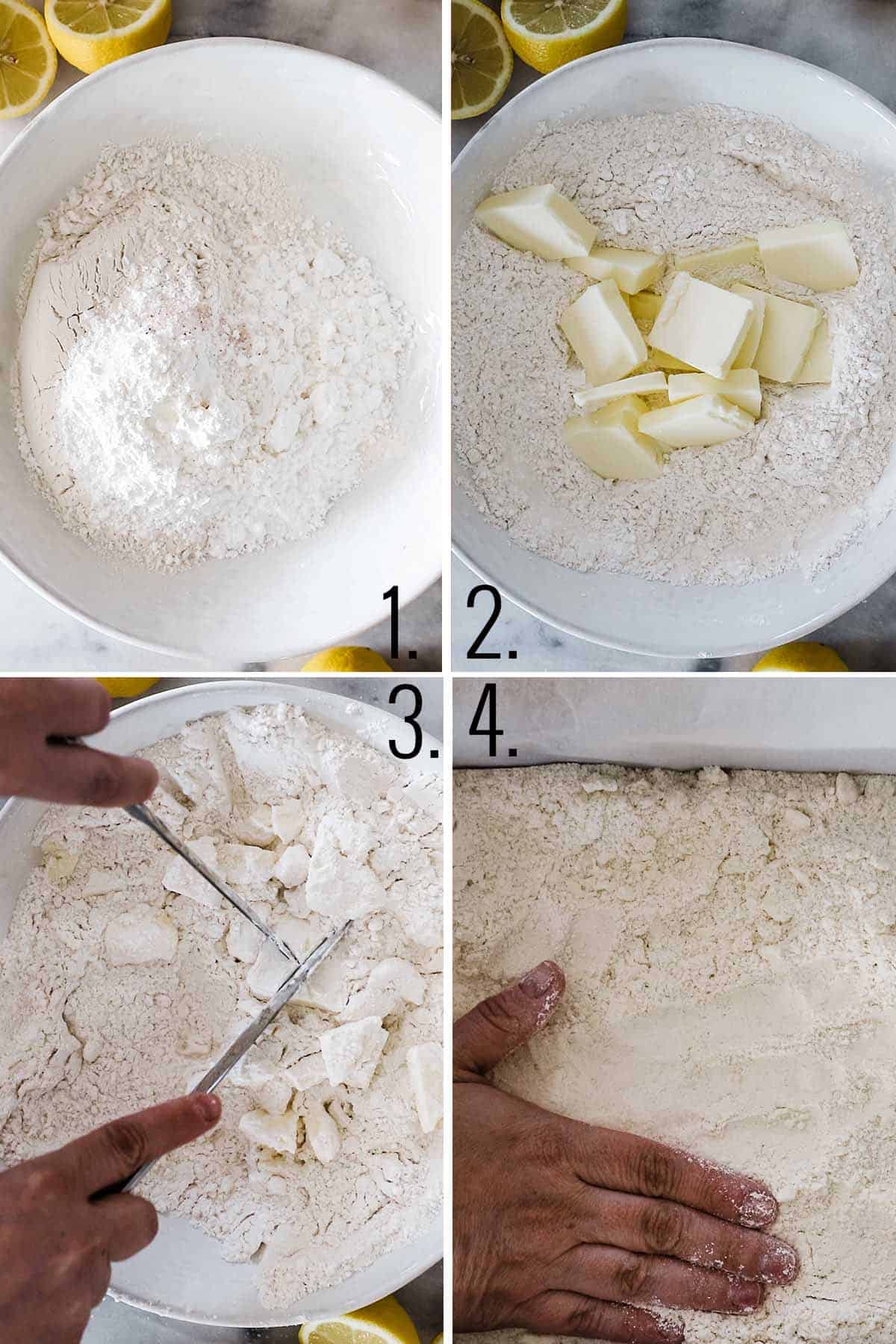 Step 1 - 4 of how to make easy lemon bars.