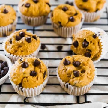 Easy pumpkin muffins on a wire cooling rack.