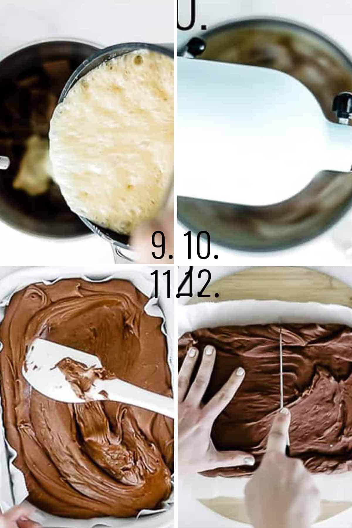 A collage of the final steps to make hershey's fudge recipe.