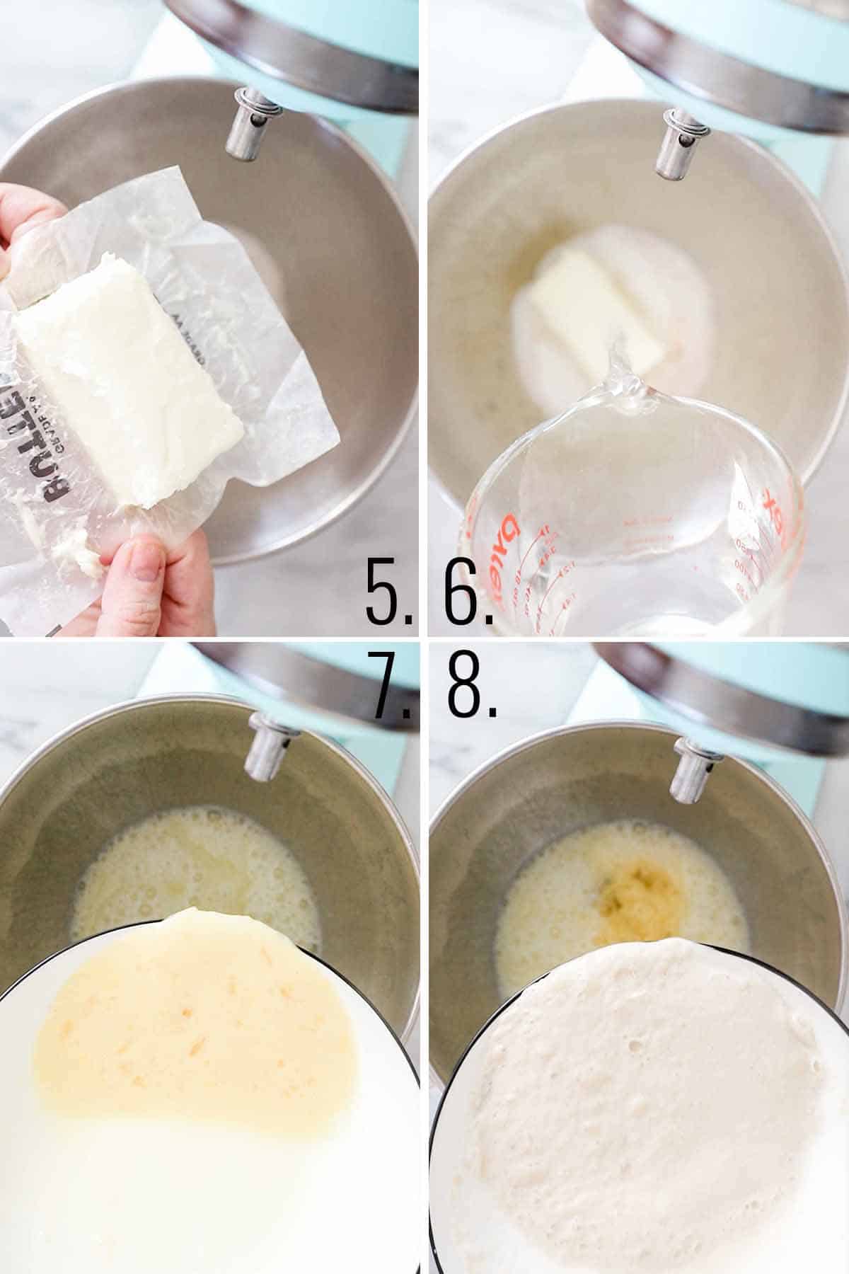 Crescent roll recipe dough being made in a kitchenmaid mixer.