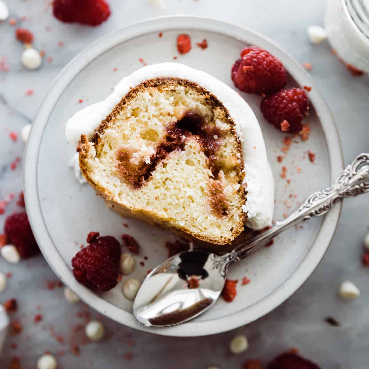 White Chocolate Raspberry Bundt Cake - Vintage Kitchen Notes