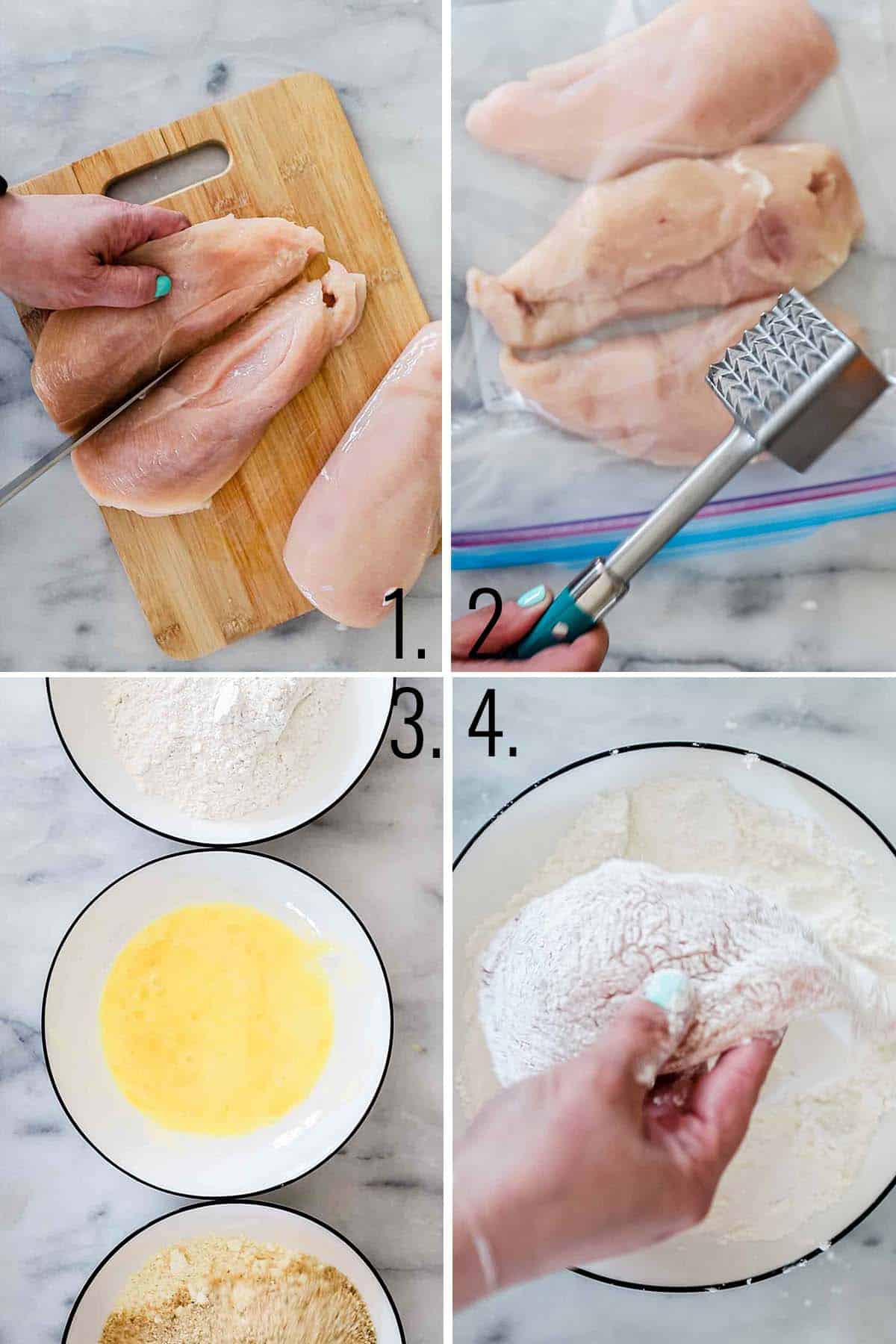How to prepare chicken for breading.