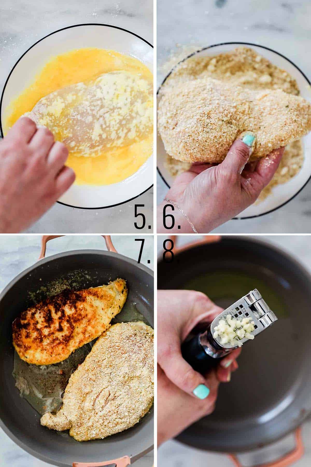 How to bread and cook chicken.