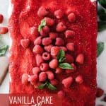 Pinterest image for raspberry vanilla sheet cake.