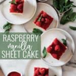 Pinterest image for raspberry vanilla sheet cake.