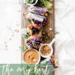 Pin for pinterest graphic with image of spring rolls and text on top.