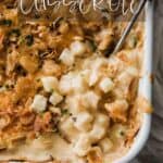 This cheesy potato casserole recipe (aka funeral potatoes) is such a hit at any gathering. I'm giving you an EASY homemade and gluten free recipe. It's better than any you've tried, and I promise just as easy. || Oh So Delicioso