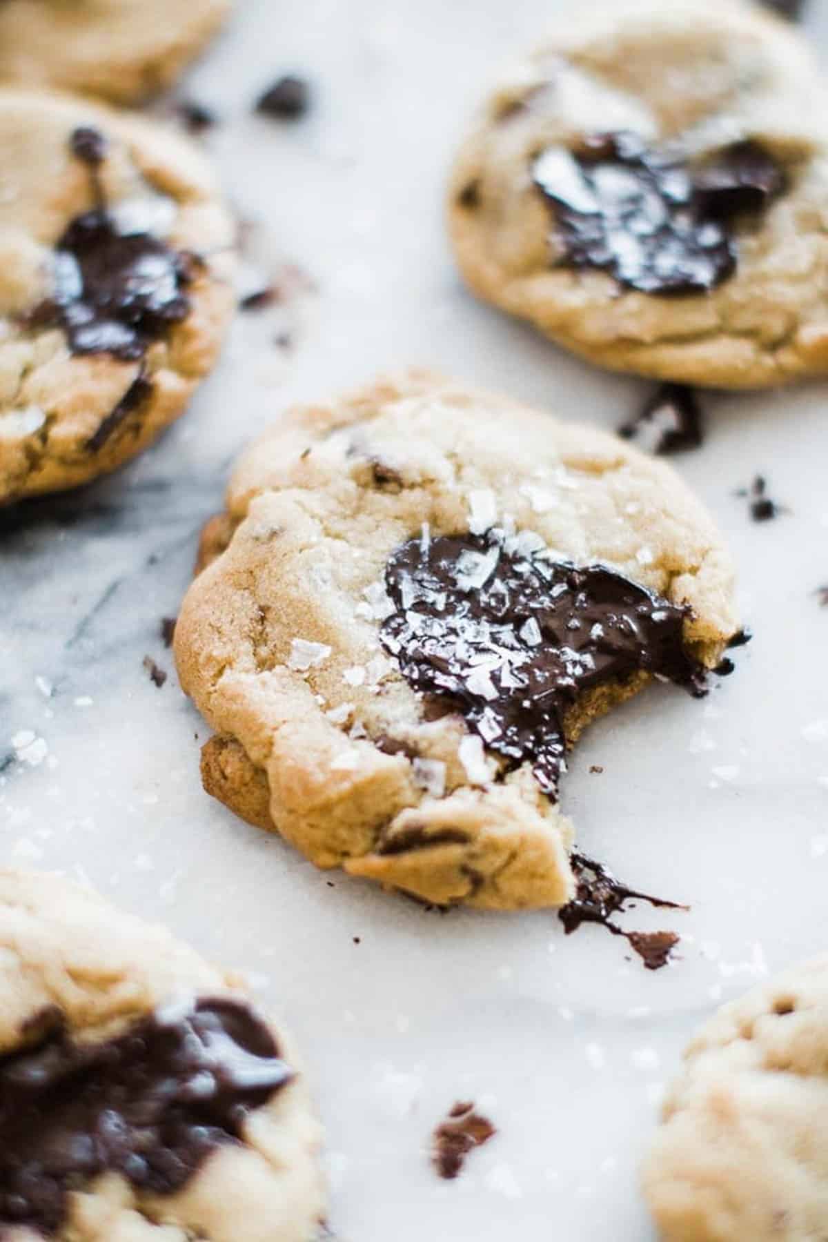 Browned butter chocolate chip cookies on a Mable tray.