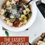 Pin for pinterest graphic with image of bowl of soup and text on top.