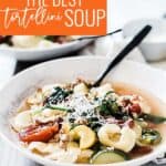 Pin for pinterest graphic with image of bowl of soup and text on top.