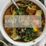 Bowl of weight loss soup with a spoon.