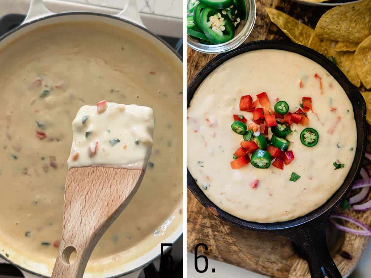 Cooking queso in a skillet.