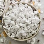 Chex muddy buddies recipe in a bowl.