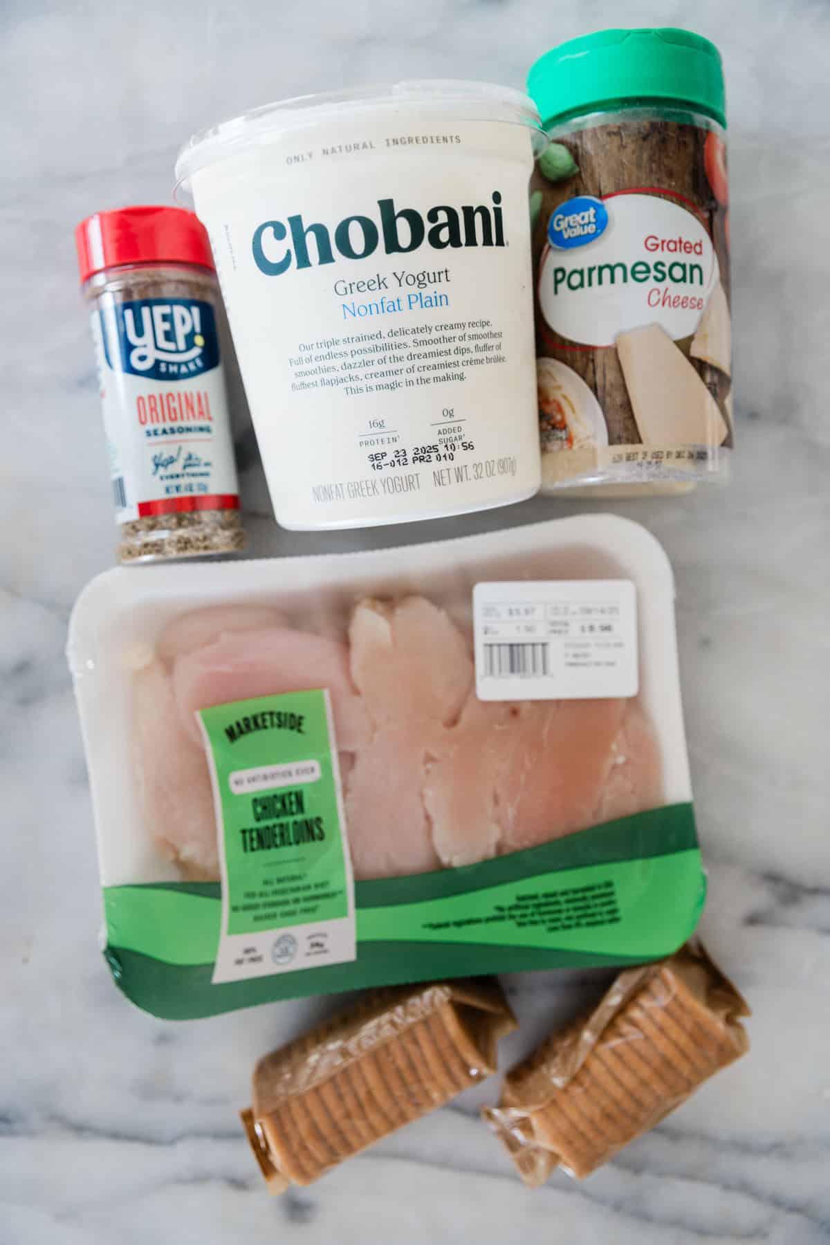 Ingredients for making Ritz cracker chicken on a counter.