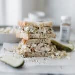 A stack of chicken salad sandwiches.
