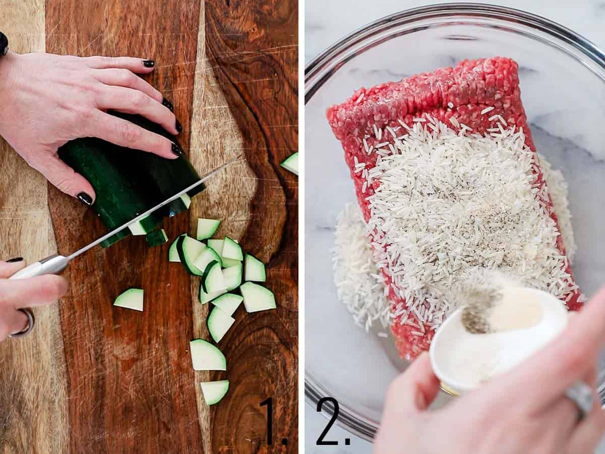 Mixing the meat mixture to make Mexican meatballs for soup.