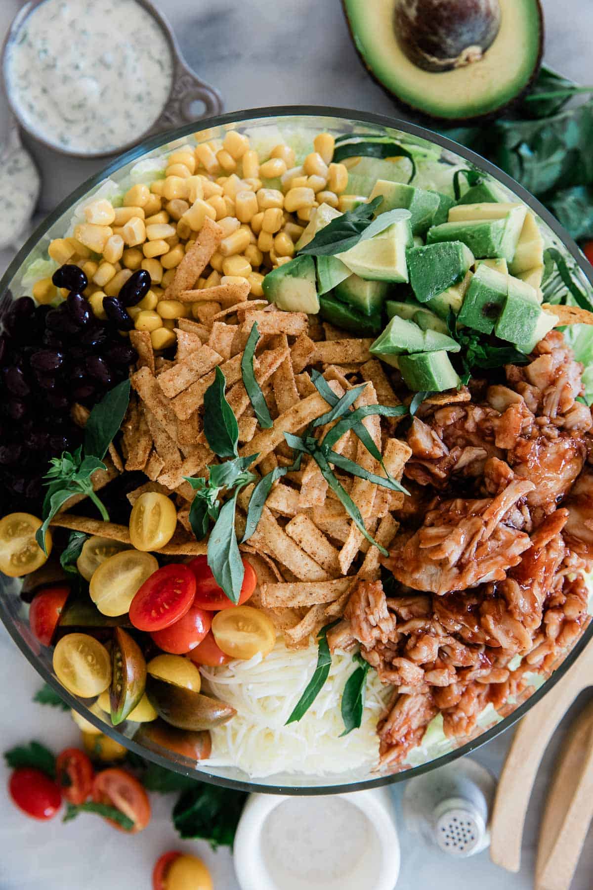BBQ chicken salad in a bowl.