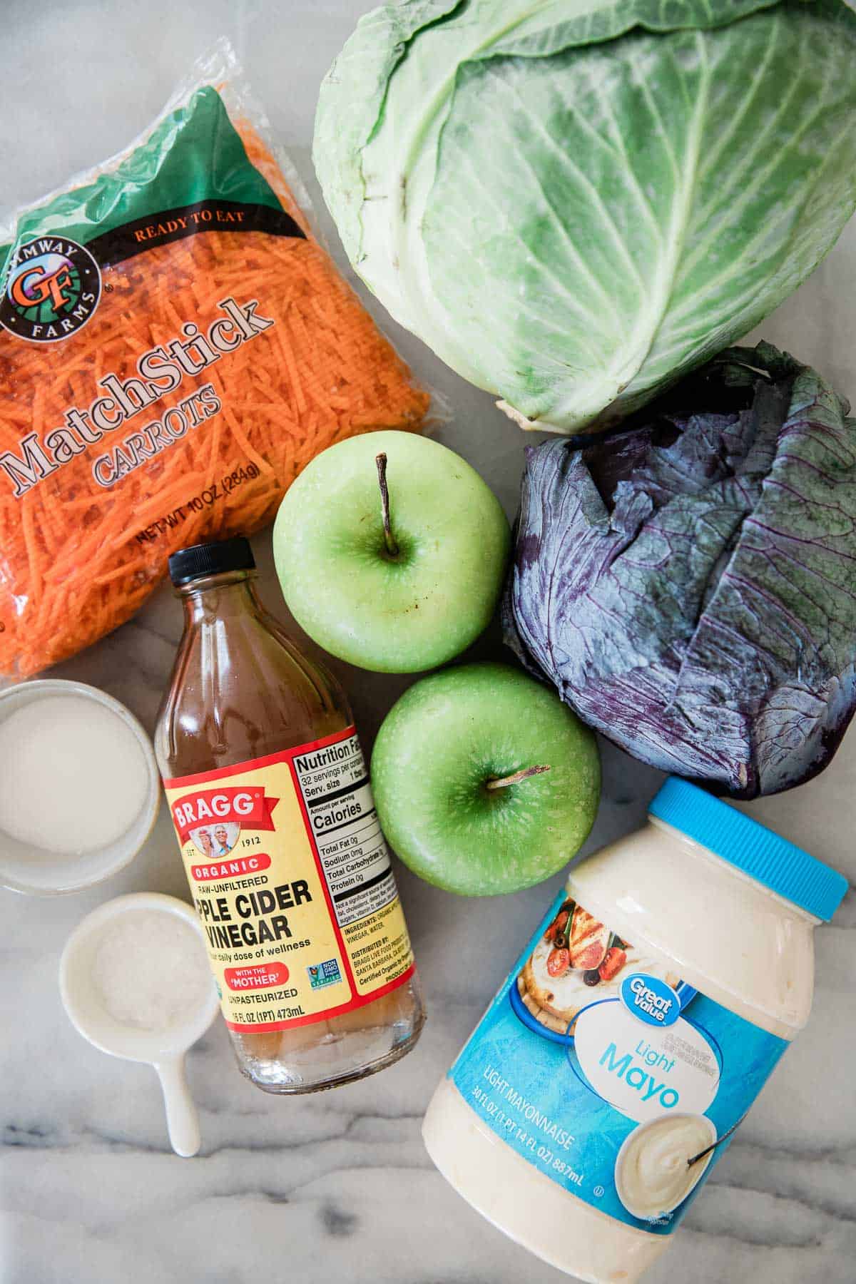 Ingredients to make this easy coleslaw on a table.